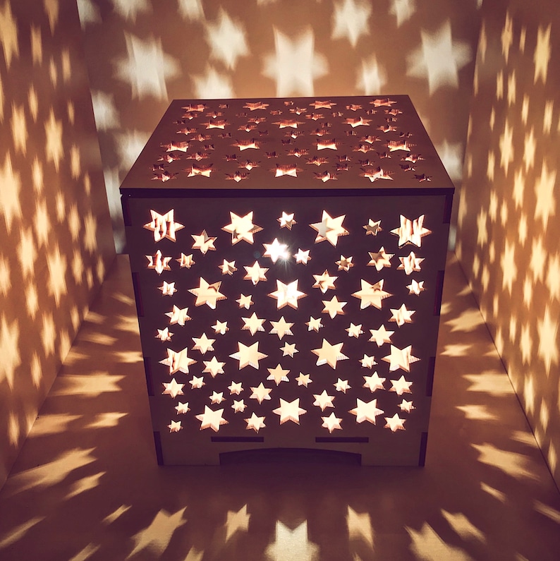 Wooden Star Box Lamp / Wooden Lamp/ Star Lamp / Nursery Lamp/ Etsy