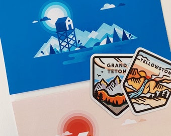 Firewatch Day/Night Prints (Buy Set of 2 + Free Wyoming stickers)