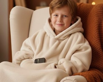 Manta con capucha para niños, manta extragrande para usar, regalo acogedor para niños y niñas, sudadera de forro polar con forro de sherpa, cumpleaños, San Valentín