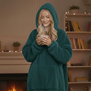 Cozy Plush Sherpa Blanket Hoodie | Soft Fuzzy Oversized Snuggie | Wearable Blanket with Sleeves | Gift for Teens and Adults,Couples Gift Teal