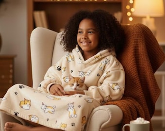 Manta con capucha para niños, manta extragrande para usar, regalo acogedor para niños y niñas, sudadera de forro polar con forro de sherpa, regalo de cumpleaños