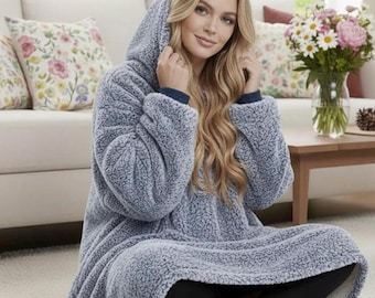 Cozy Plush Sherpa Blanket Hoodie | Soft Fuzzy Oversized Snuggie | Wearable Blanket with Sleeves | Gift for Teens and Adults