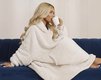 Sudadera con capucha tipo manta Sherpa de felpa suave y acogedora, manta extragrande y esponjosa, manta para vestir con mangas, regalo de Navidad para adolescentes y adultos