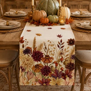 Höstlöpare, höstblommig bordslöpare, Thanksgiving-borddekoration, lantlig bordslöpare, skördeborddekoration, höstköksdekoration
