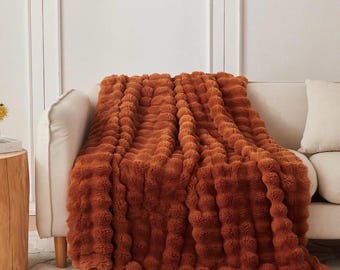 Fluffy Faux Fur Blanket 50x60, Warm Fuzzy Plush Bubble Blanket, Soft Cozy Winter Couch Bed Throw, Luxury Home Decor, Gift for Women