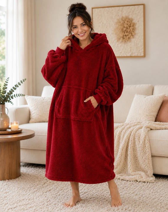 Tragbarer Decken-Hoodie, übergroße Fleece-Kapuzendecke für Damen und Herren, kuscheliges Sweatshirt mit Ärmeln und Tasche, warmes Wintergeschenk