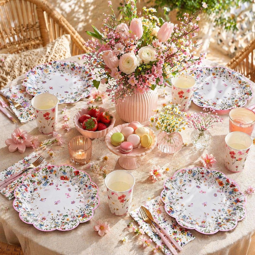 Floral Tea Party Supplies for 36 Guests, Wildflower Party Decorations ...