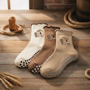 Western Cowgirl Non-Slip Grip Socks for Pilates and Yoga, Cowboy Boot & Hat Pattern Workout Socks for Women, Barre and Hot Yoga Socks image 2