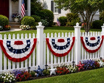 Guirnalda de banderines de 2 x 4 pies para el 4 de julio, decoración patriótica con banderas plisadas, banderas estadounidenses de medio abanico rojas, blancas y azules, decoración para exteriores del Día de la Independencia.