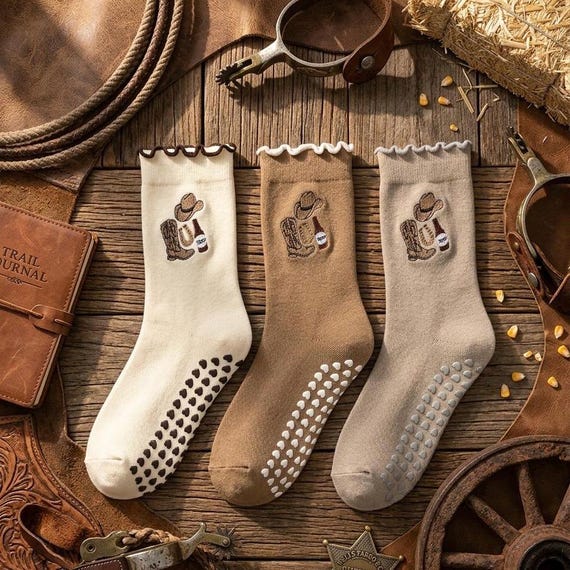 Western Cowgirl Non-Slip Grip Socks for Pilates and Yoga, Cowboy Boot & Hat Pattern Workout Socks for Women, Barre and Hot Yoga Socks
