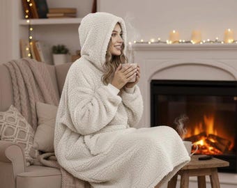 Manta de felpa Sherpa acogedora con capucha, suave y extragrande, con mangas, ideal para adolescentes, adultos y parejas.