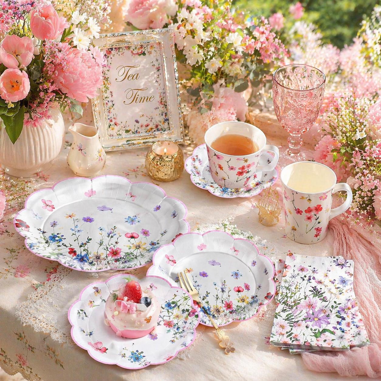Floral Tea Party Supplies for 36 Guests, Wildflower Party Decorations ...