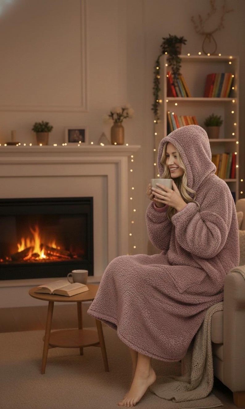 Cozy Plush Sherpa Blanket Hoodie | Soft Fuzzy Oversized Snuggie | Wearable Blanket with Sleeves | Gift for Teens and Adults,Couples Gift Mauve