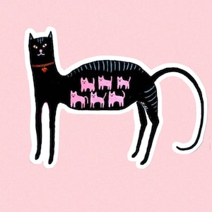 Cat sticker / Laptop sticker / Vinyl sticker / Art sticker / Cat with kittens sticker / Waterproof stickers / Helmet sticker