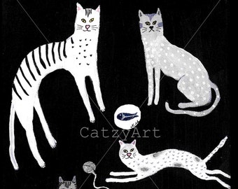 Black and white cat poster/ Modern cats print