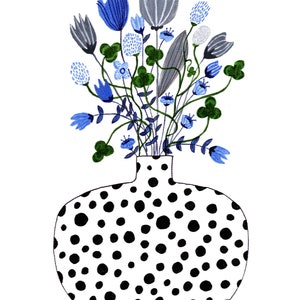 Póster de flor de jarrón punteado
