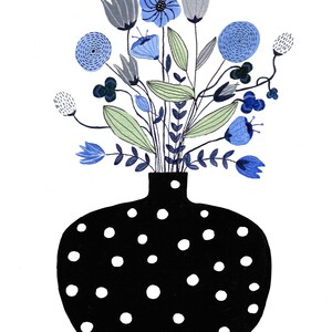 Póster de jarrón de lunares con flores