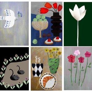 Tarjetas de flores Juego de 6 tarjetas diferentes / Tarjetas de felicitación / Selección de postales / Tarjeta de cumpleaños moderna