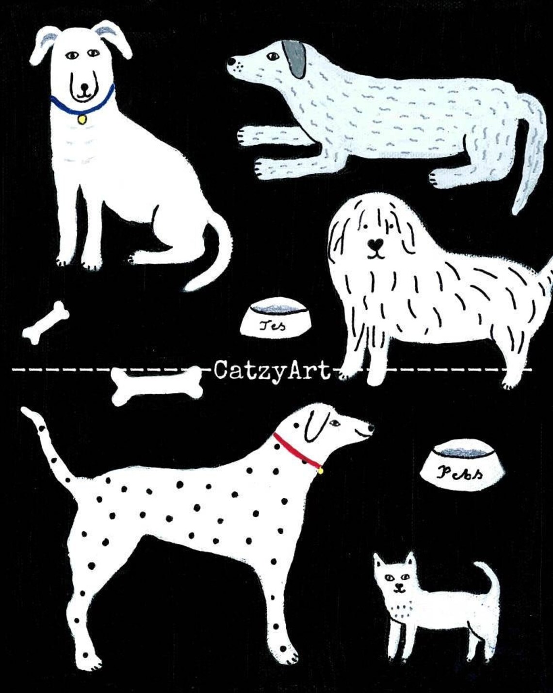 Black and white dog art print / Modern dogs print Etsy