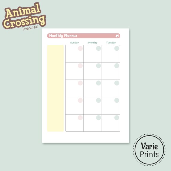 Small Sized Animal Crossing-Inspired Monthly Planner Printables Paper ...