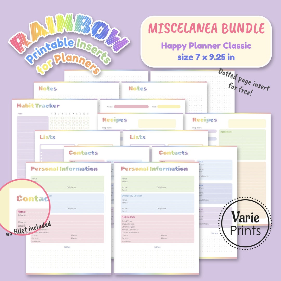 Rainbow Colors Printable Planner Inserts MISCELANEA BUNDLE Etsy Rainbow Colors Printable Planner Inserts MISCELANEA BUNDLE Etsy