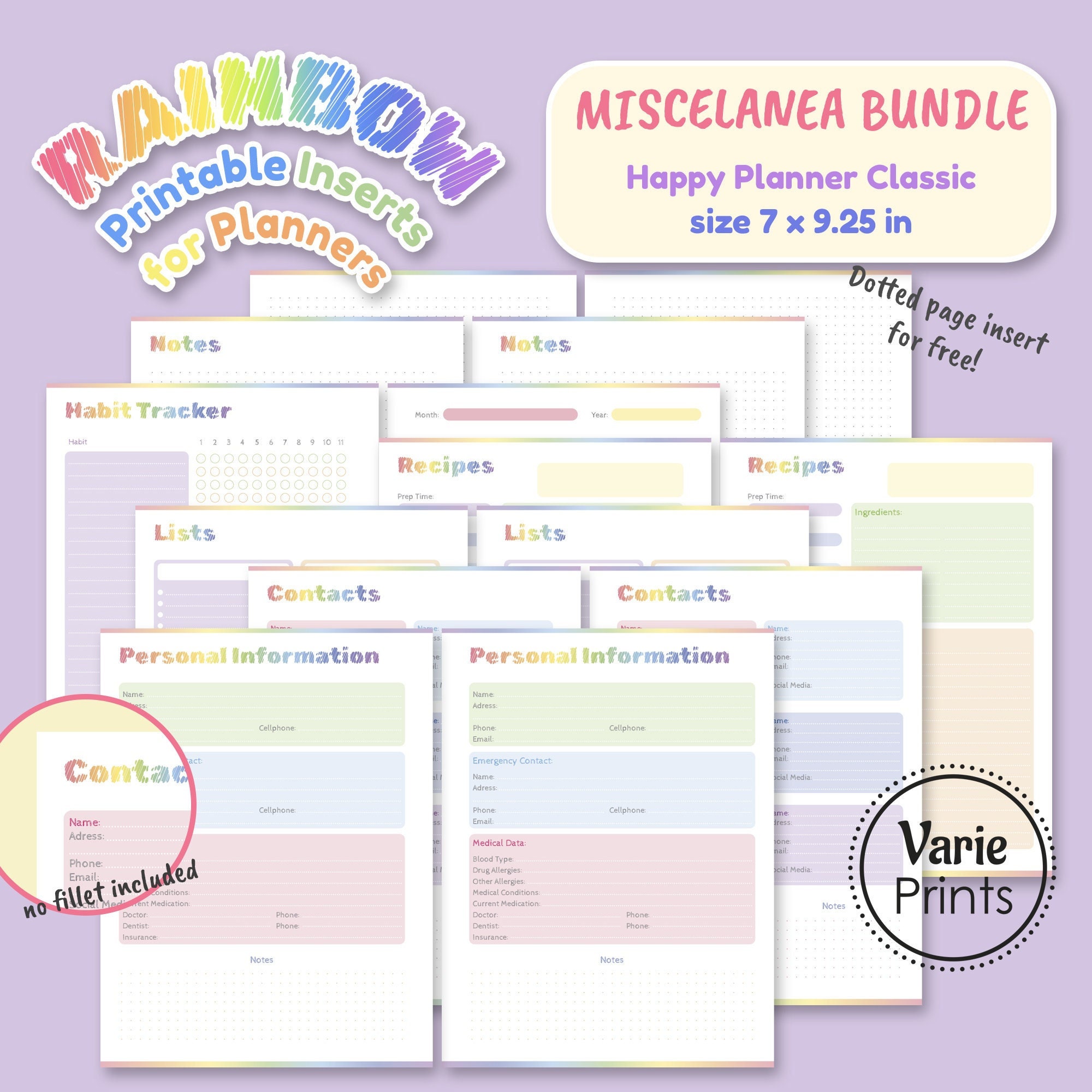 Rainbow Colors Printable Planner Inserts MISCELANEA BUNDLE Etsy Rainbow Colors Printable Planner Inserts MISCELANEA BUNDLE Etsy