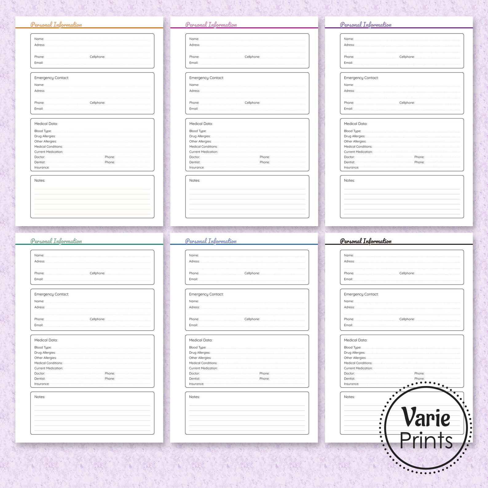 Planner Inserts Simple Design personal Information Etsy