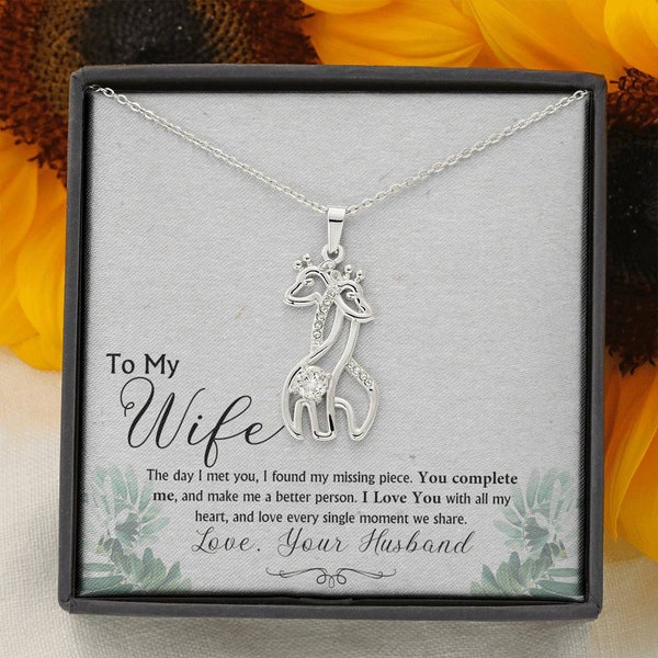 To My Wife  Giraffe 14K White Gold Finish Necklace Anniversary Gift For Wife, Gift For Wife, Wife Birthday Gift, Mother's Day Gift