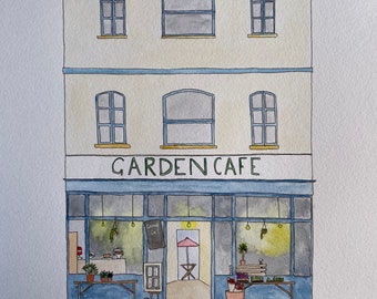 The Garden Cafe - Original watercolour and fine liner painting