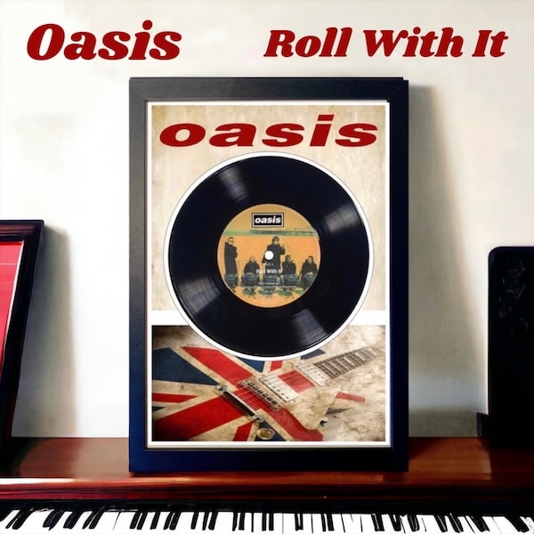 Oasis ‘Roll With It’ Framed Vinyl Single Record | 90s Music | Unique Gift Idea For Music Lover | Vintage Music Memorabilia | Music Wall Art