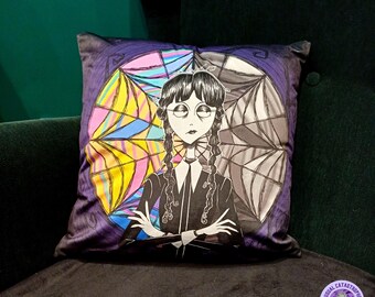 Outcast Throw Pillow Cover | Goth Girl Pillow Cover | Soft Velvet Pillow | Character Inspired Design