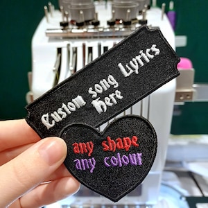 Custom embroidered song lyrics patch | Custom band patch | Custom Shapes and Colours | Made to order