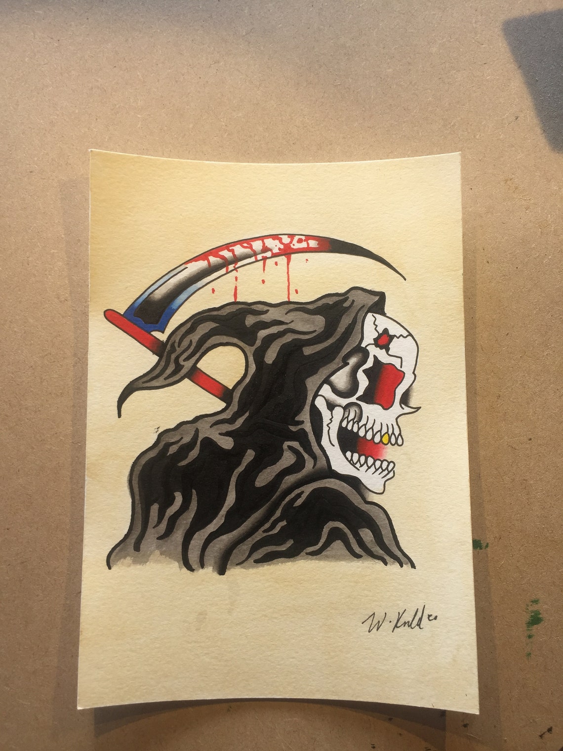 Grim Reaper Tattoo Flash Painting - Etsy