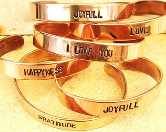 Pure SOLID Copper bangle personalized with your own message. BOHO style.