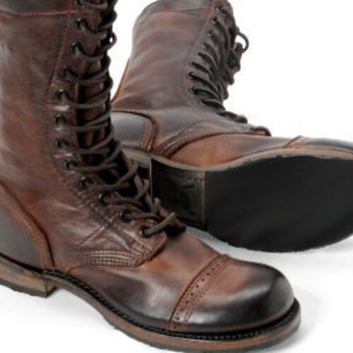 Commando's Distressed Brown Lace Up Combat Long High Leather Ankle Boots for Men