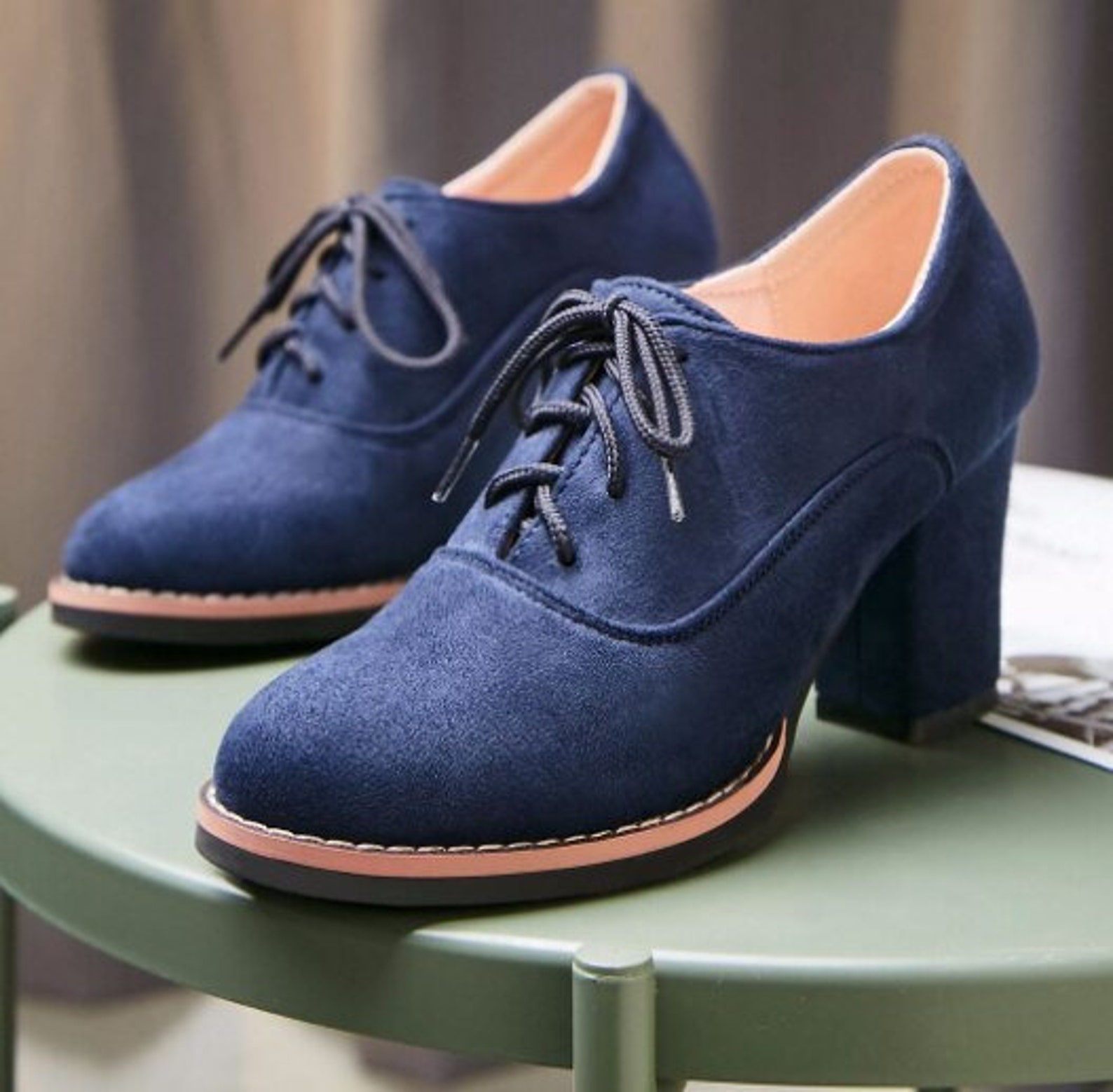 navy blue mid heel shoes