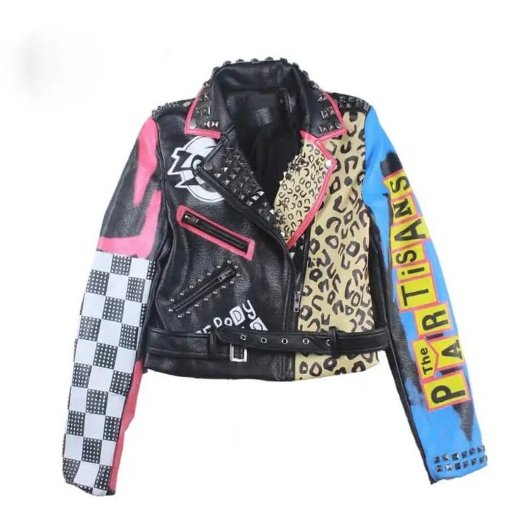 Split Patch Motorcycle Jacket Gothic Studded Motorcycle Jacket, Handcrafted Patches Bachelor's ...