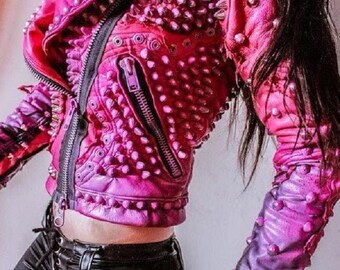 Brando Cone Studs Handmade Women's Spiked Gothic Genuine Leather Customized Punk Fashion Jacket