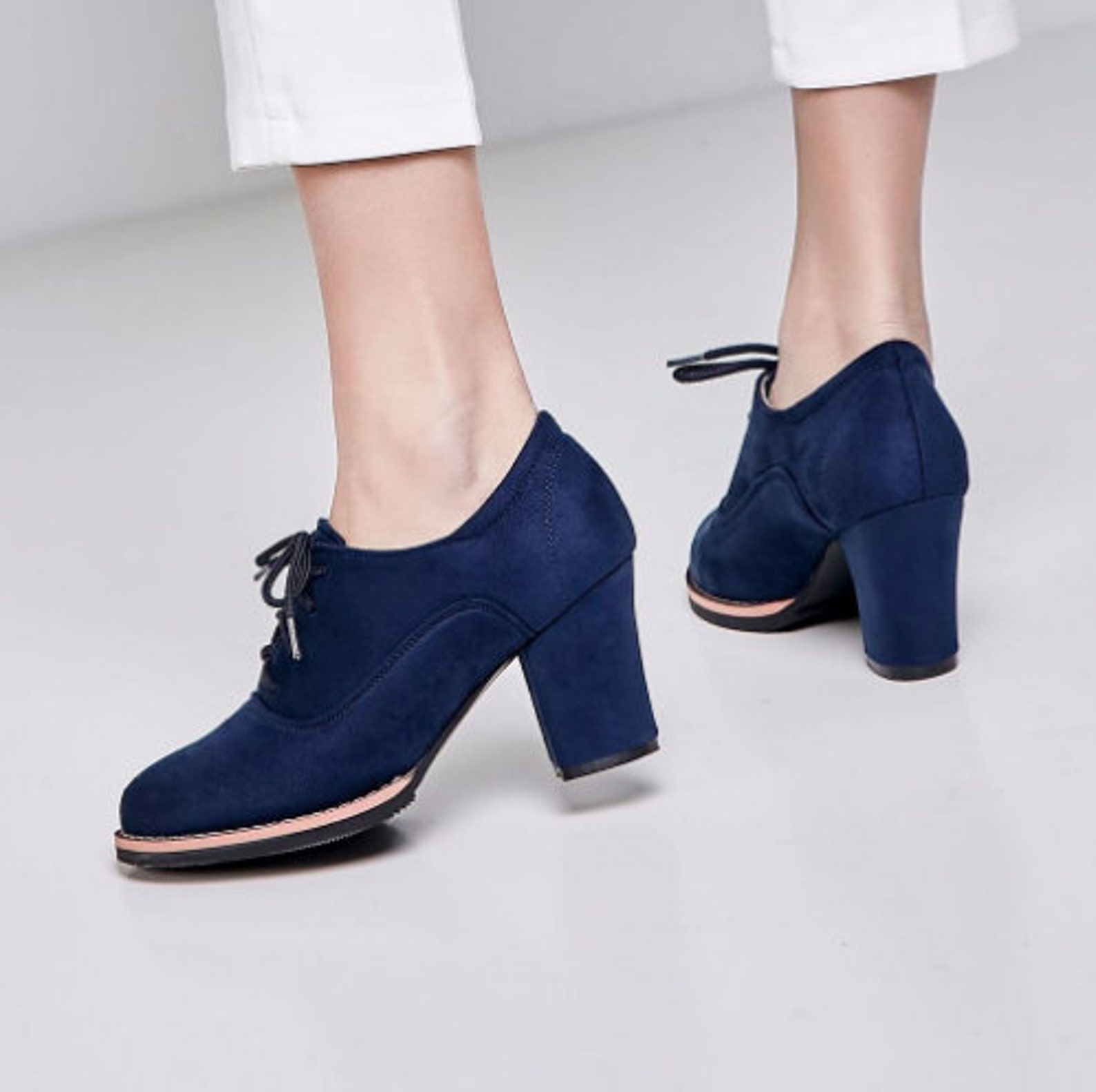 navy blue mid heel shoes