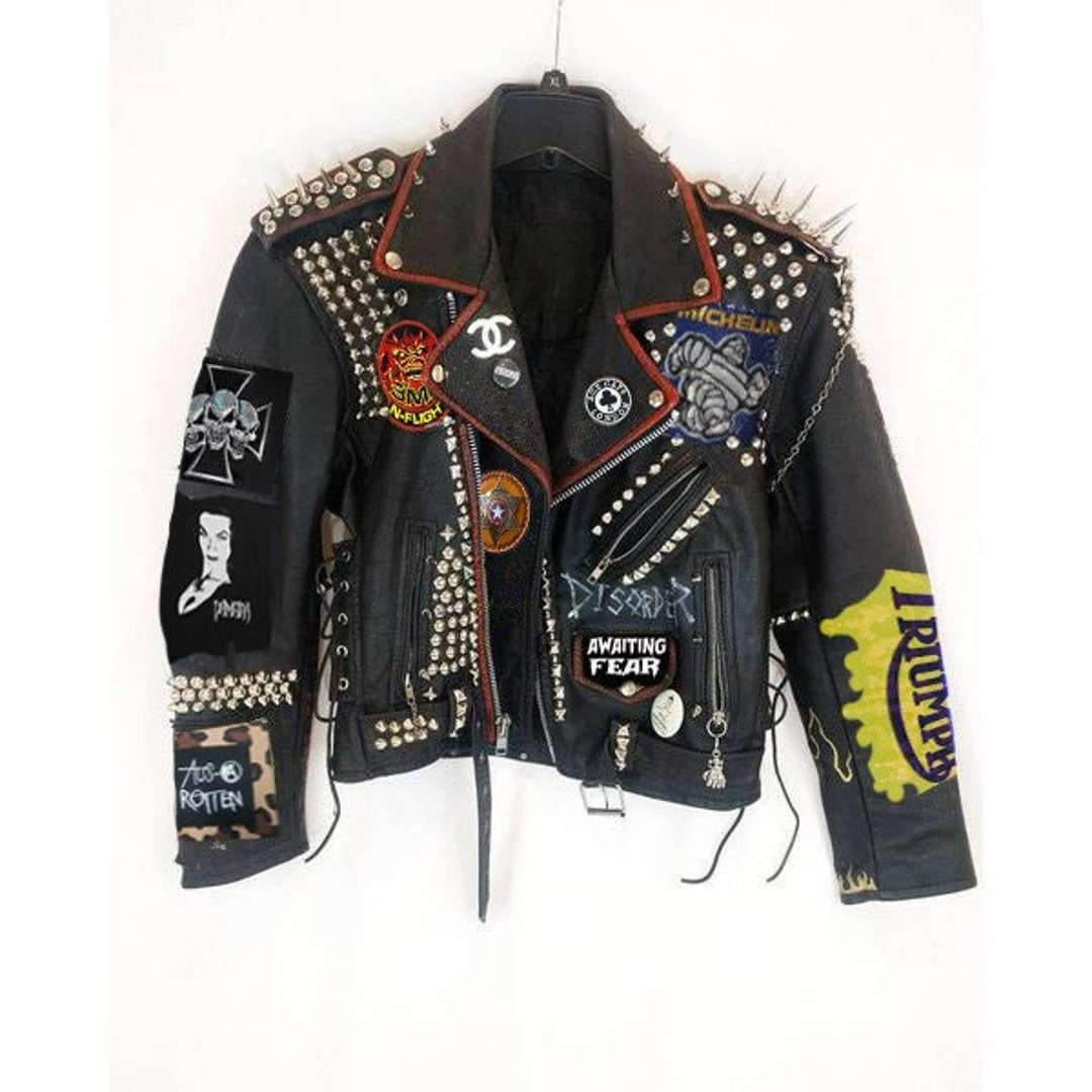 Long Spiked Motorbike Patches Jacket Handmade Silver Studded - Etsy