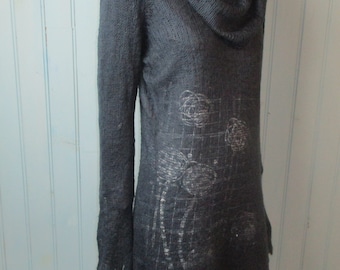 Sweater dress,  grey fine knit polo.  vintage sweater dress\sweater dress\boho dress\vintage knitwear\knitted dress\roll neck dress