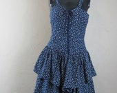 Beautiful women 39 s vintage navy sundress decorated with white flowers and corset details.