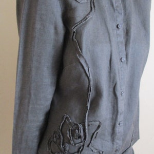 Vintage linen shirt in dark brown, lovely detailing on front.  vintage shirt\brown shirt\boho shirt