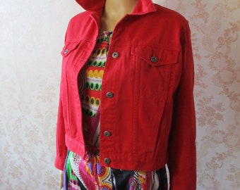 veste rouge vintage Liz Claibourne, . veste vintage\veste en jean\veste rouge\manteau en jean rouge\Liz Claibourne