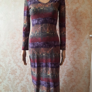Vintage tube dress in muted purples and browns , full length.   boho\tube dress\hippy\maxi\boho dress\festival dress\vintage