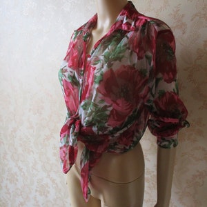 Vintage transparente Button-Down-Bluse.  Vintage&Blümchen Bluse/Retro Bluse/Boho Bluse/Strand/Cover up