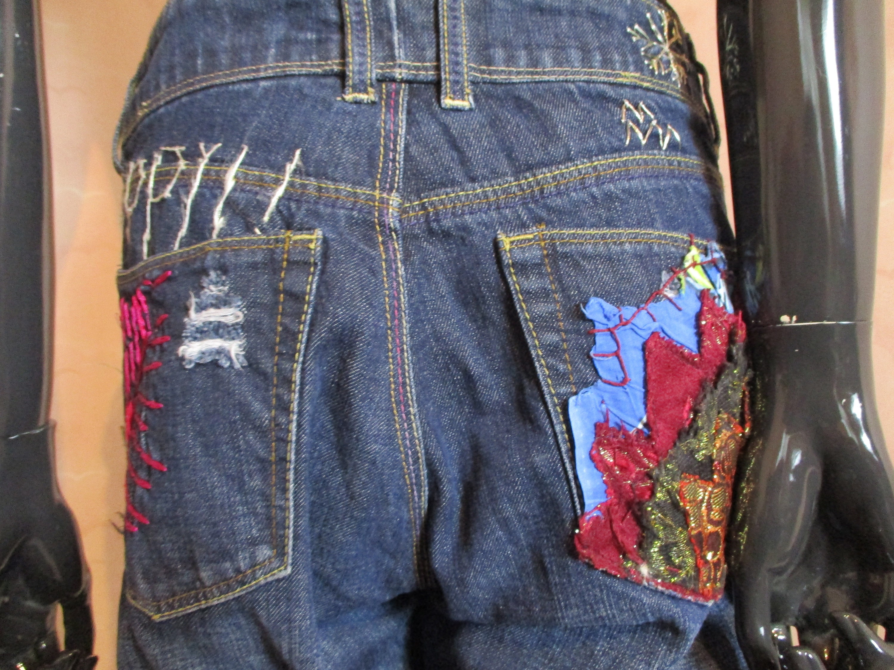 Jeans Desigual Femme Taille 28 | Motifs Peinture Vintage | Occasion Très Bon État
