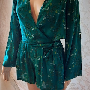 Vintage playsuit  Jade green with yellow\white flowers.  vintage playsuit\jumpsuit\dungarees\shorts\boho playsuit
