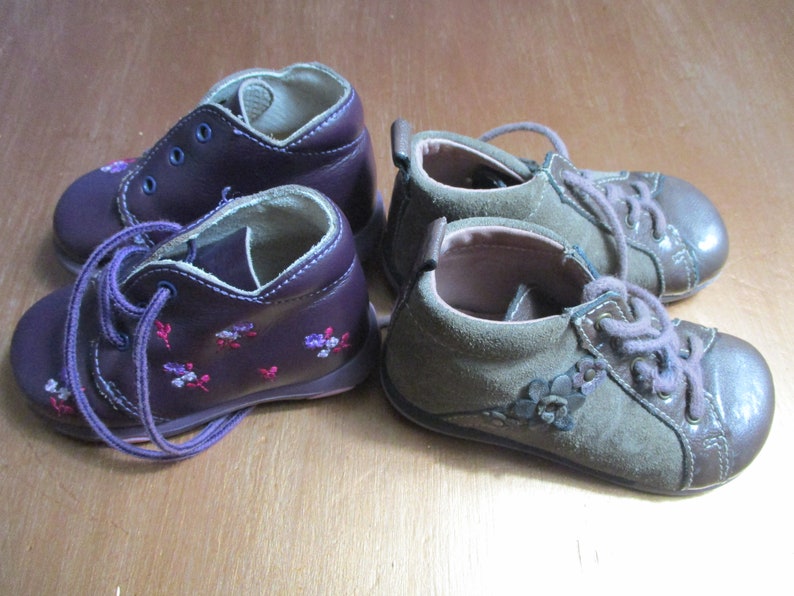Two pairs of vintage baby/toddler shoes for a girl. Leather and suede. vintage shoesbaby shoesgirls shoestoddler shoes image 1