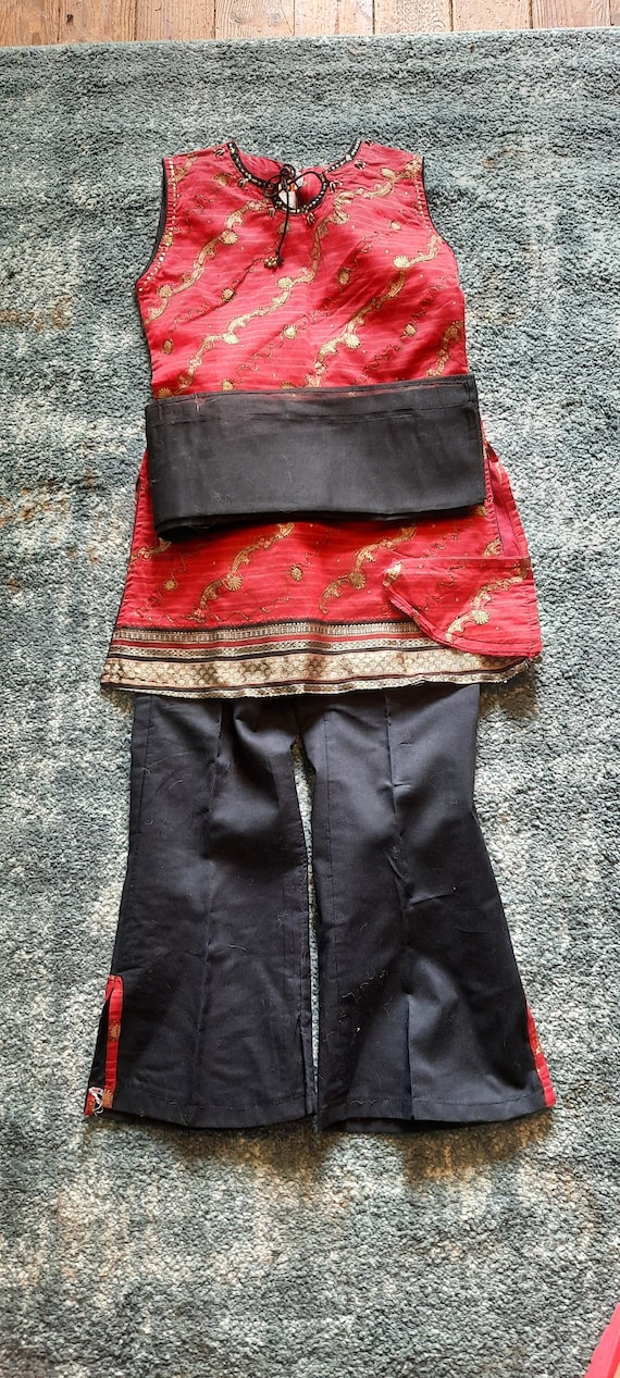 Chinese tunic and trouser set with sash,  size 8  